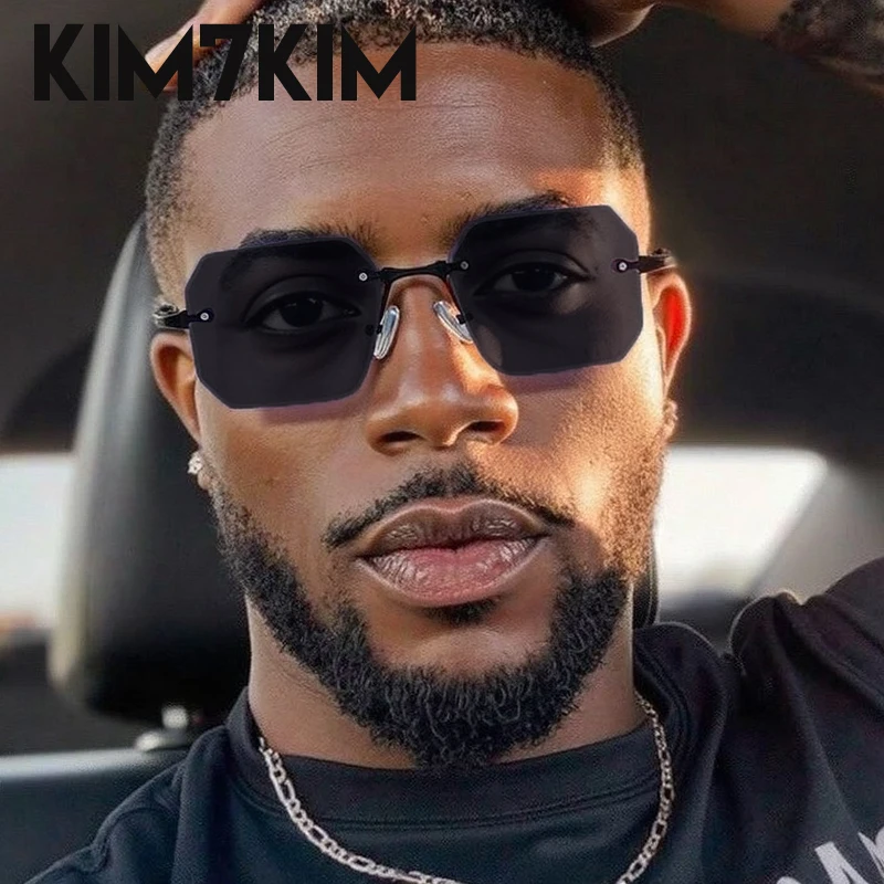 

Square Rimless Sunglasses Men 2025 Luxury Brand Punk Polygon Frameless Sun Glasses For Male Steampunk Driving Eyewear Shades