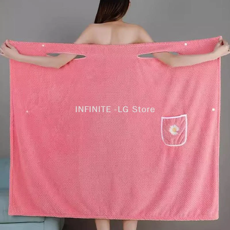 Women Wearable Bath Wrap Towel Long Washable Bathroom Bathrobe Attractive Color, Easy To Put On And Take OffINFINITE -LG