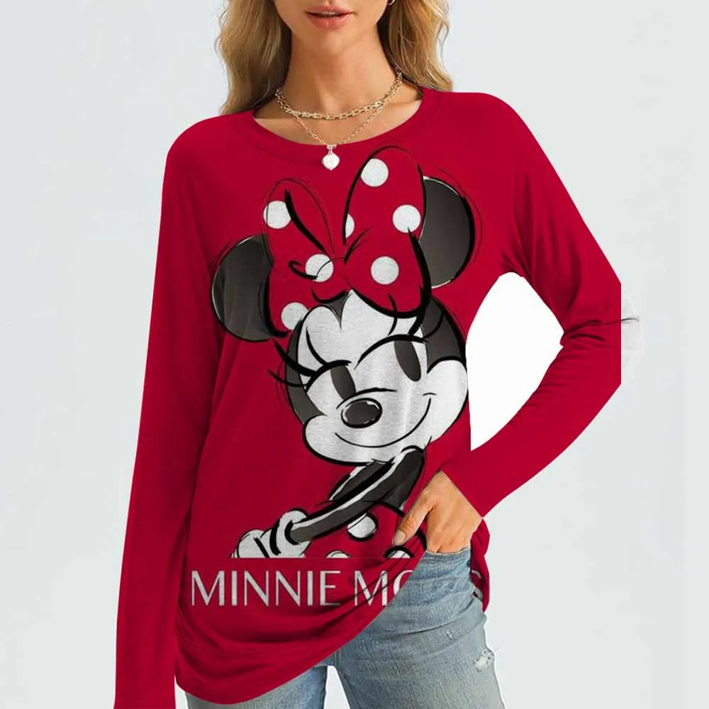 

New women's T-shirt Summer Fashion Long Sleeved T-shirt Top 3D Printed Disney Mickey Mouse Round Neck Casual T-shirt women's Pul
