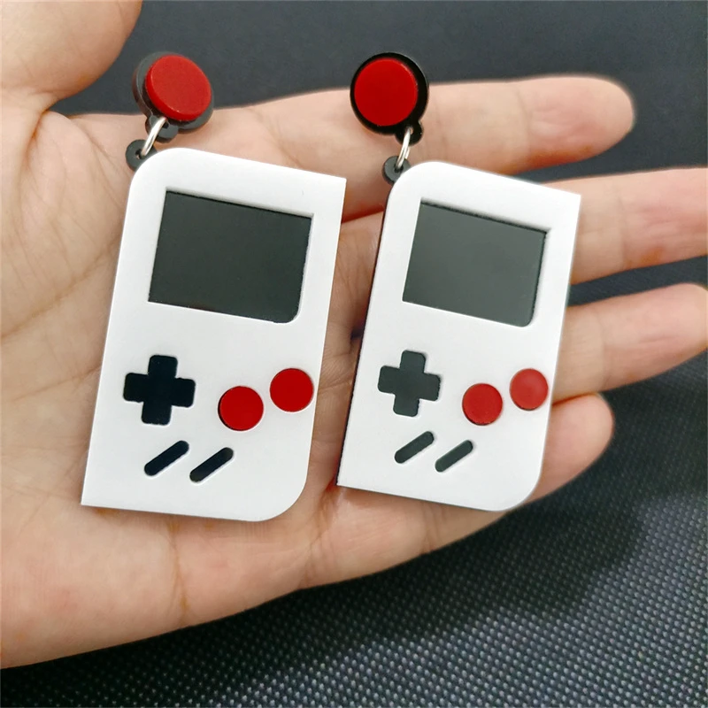 KUGUYS Game Console Drop Earrings for Women White Acrylic Geometric Fashion Vintage Jewelry Accessories