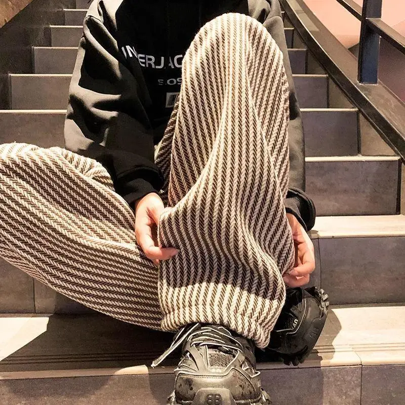 여성용 스트라이프 와이드 레그 팬츠, 드레이프 레트로 시크 프레피 스타일, 아늑한 데일리 한국 패션, 인기 캐주얼 가을 겨울 바지