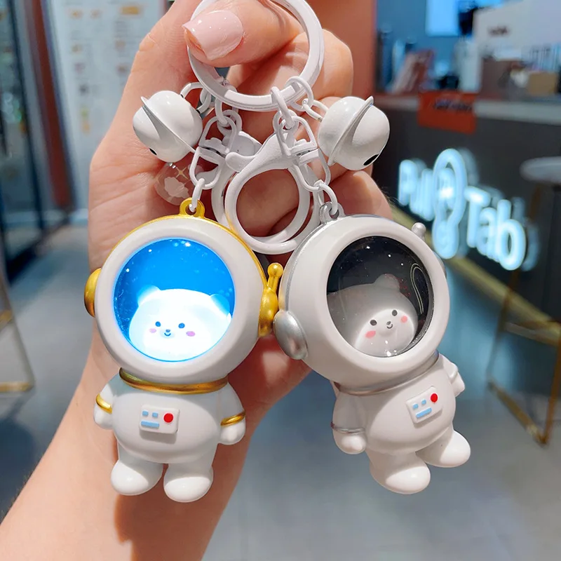 Creative Space Themed Night Light Keychain Astronaut and Glow in the Dark Bear Design for Couples Bags Backpacks and Gifts