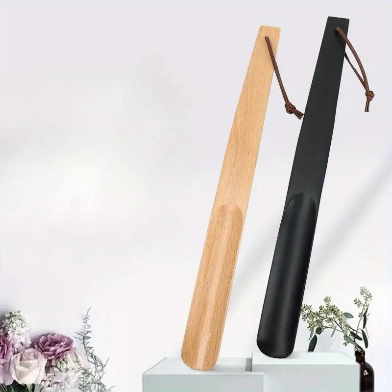 1pc Long Handle Shoe Puller Wooden Hotel Shoe Slipper Helper Extended Solid Wood