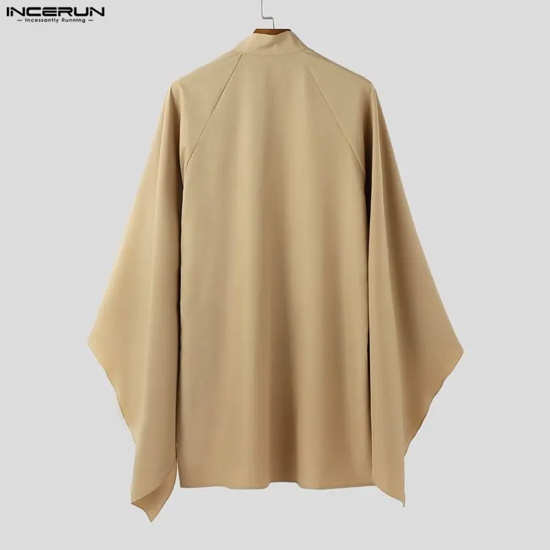 INCERUN الرجال قميص بلون الوقوف طوق مضيئة طويلة الأكمام الرجال الملابس الذكور العباءات الشارع الشهير فضفاض موضة ملابس الرجال عادية #5