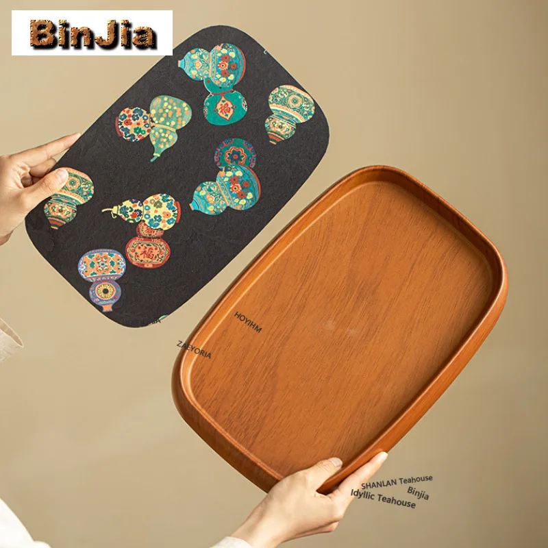 Walnut Color Fulu Brocade Tea Tray Luxury Cake Rack Coffee Storage Board Teapot Mat Dishes For Serving Tea Services Accessories