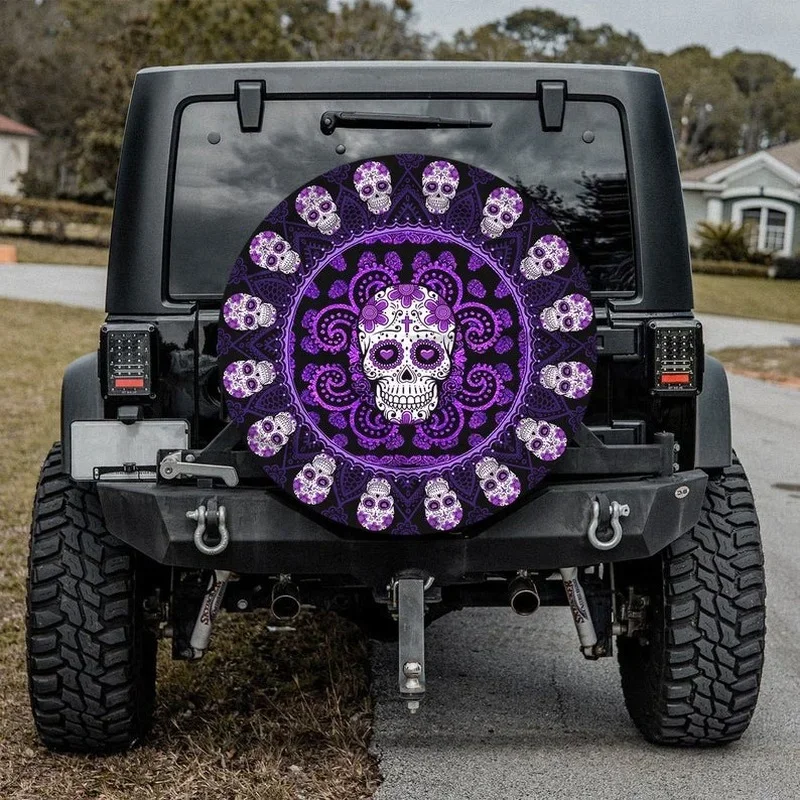 Purple Skulls Mexican Tire Cover- Universal Wheel Tire Cover for Trailer, RV, SUV, Truck