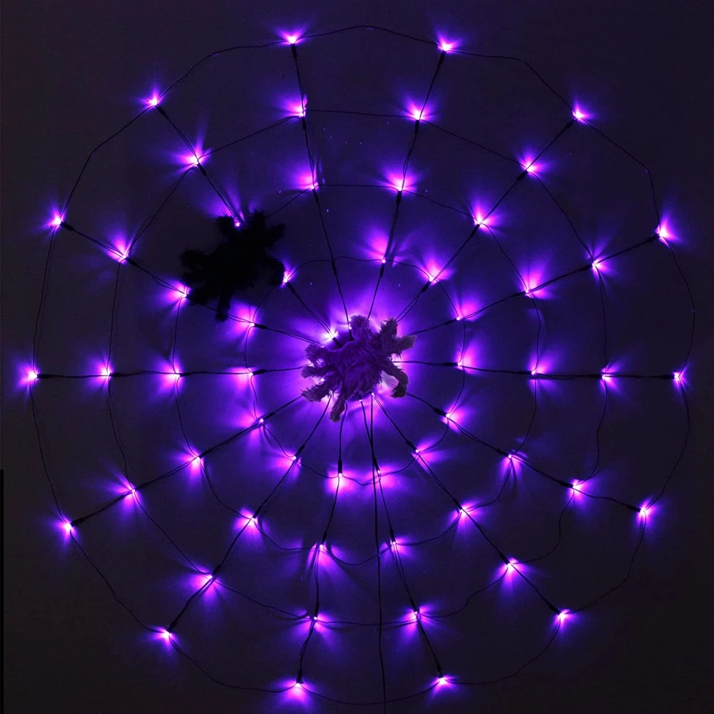 Halloween Simulation Spider Web Decoration Hanging LED Lights Can Glow Without Batteries Holiday Outdoor Spider Web Layout Props