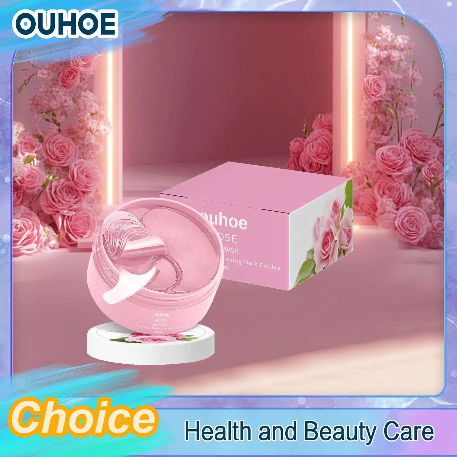 Rose Hyaluronic Acid Eye Mask Anti Dark Circles Removing Eye Bags Edema Moisturizing Firming Puffiness Collagen Eye Gel Patches