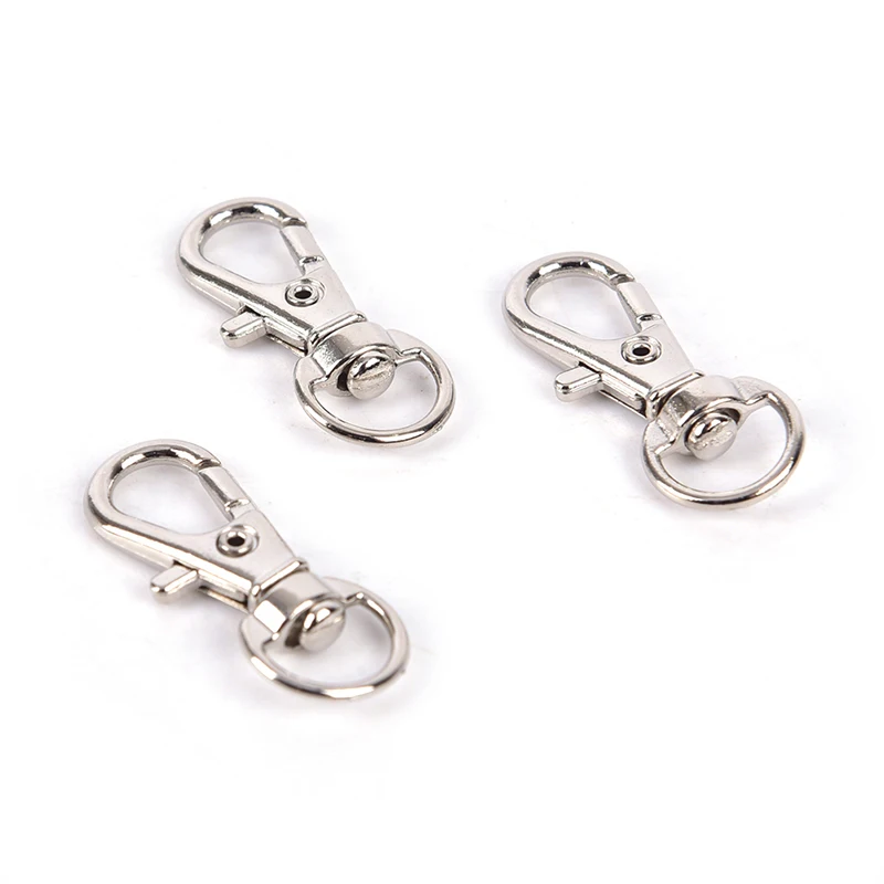 10pcs Wholesale Silver Color Rhodium Lobster Clasp Clips Key Hook Keychain Split Key Ring Findings Clasps DIY Keychains Making