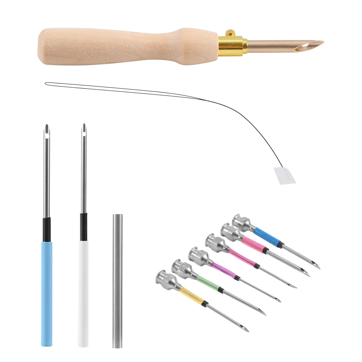 AT16 11Pcs Punch Needle Tool Kit Embroidery Stitching Punch Needle & Needle Threader Embroidery Poking Tools
