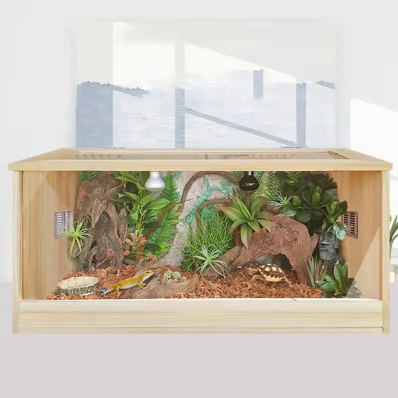 Reptile Breeding Box Solid Wood In One Durable Lizard Tortoise Reptiles Cage House Heat Preservation Box