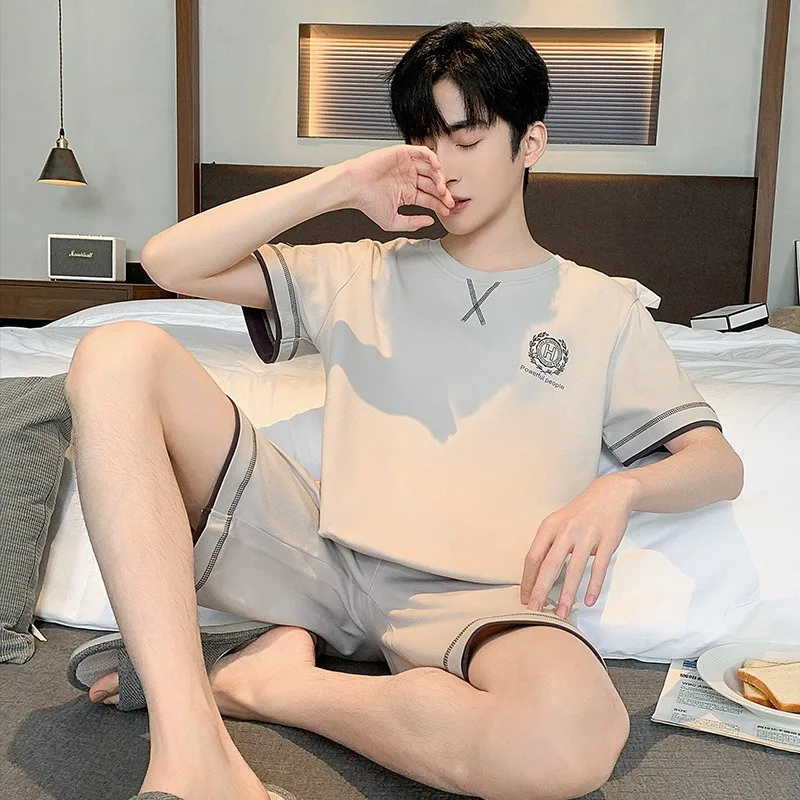 2024 Men's Summer Cotton Pajamas Sets O-neck Short Sleeve Pulloves and Shorts Sets Homewear Male Soft Loose Thin Sleepwear Sets