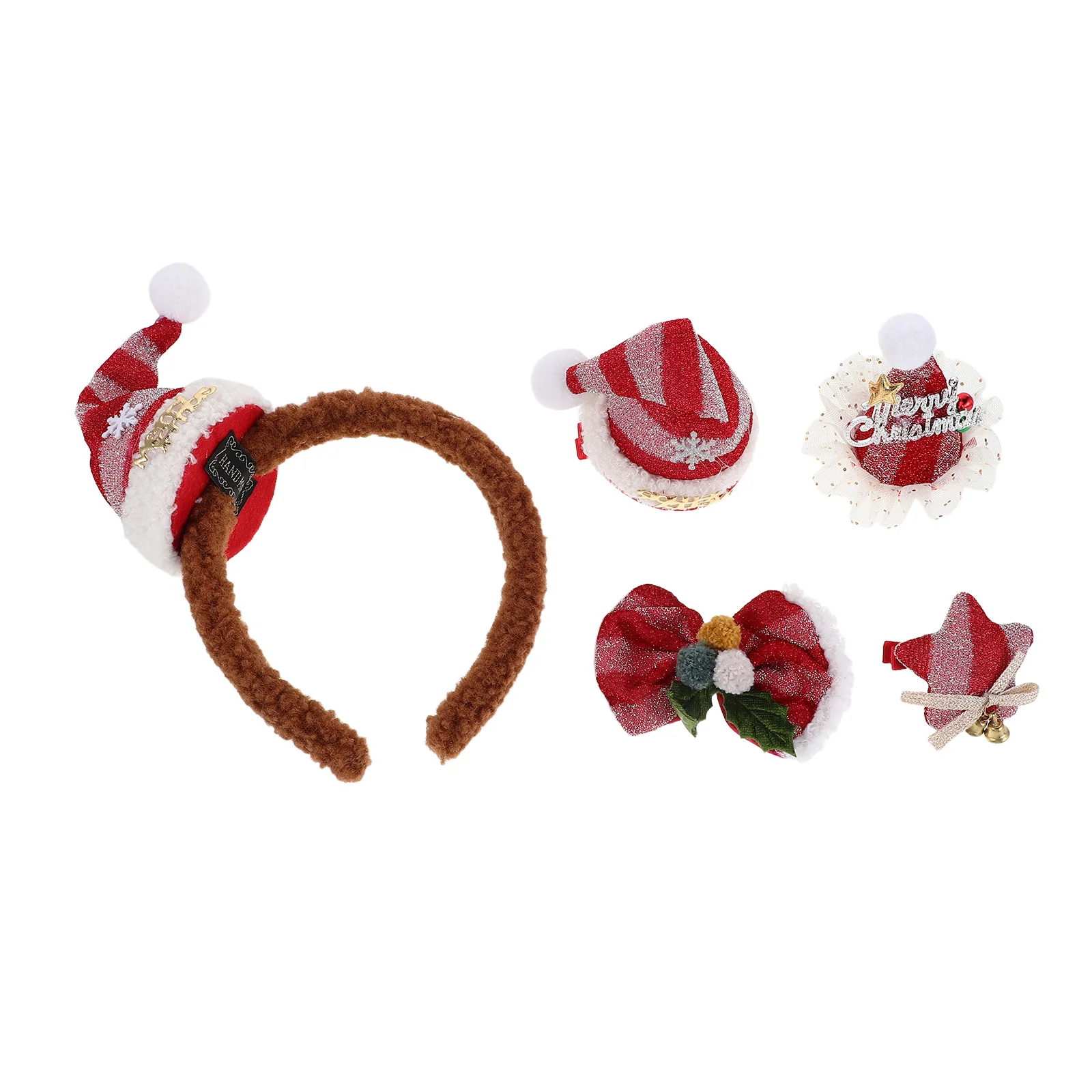 

Xmas Headwear Set Santa Hat Hair Barrettes Holiday Party Accessories Comfortable Lightweight for Girls Women Holiday Barrettes