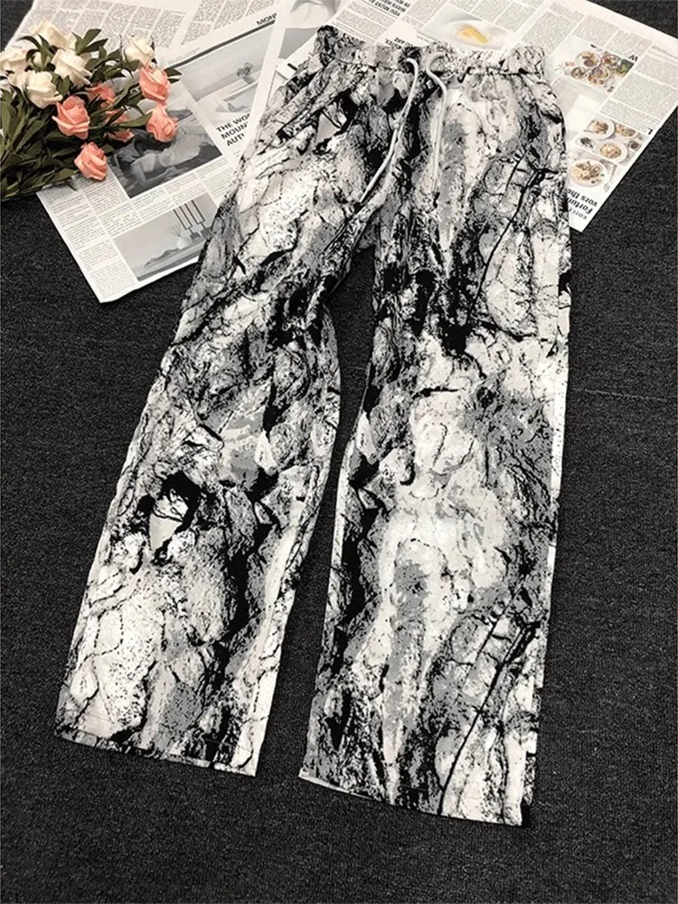 

Qui Dry Dyed Ink Ice Skin Feel Wide Leg Floor Length Casual Straight Tube Men's Summer Pants Loose Fit Comfortable Youthful