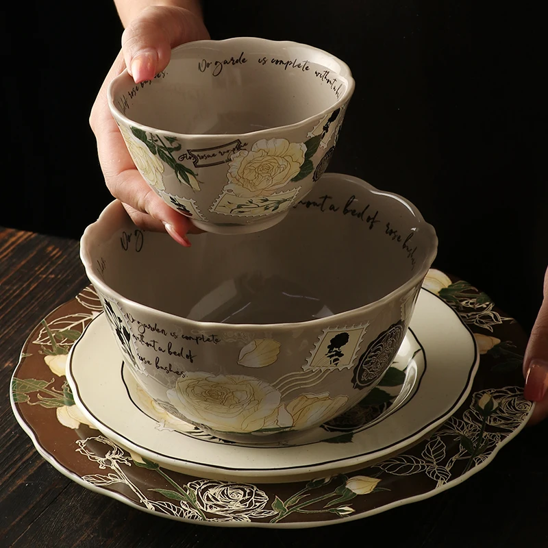 

Stunningly Beautiful Large Size Underglaze Dinnerware Bowl French Sle Cerc round ape Floral Pattern Soup Bowl for Ever...