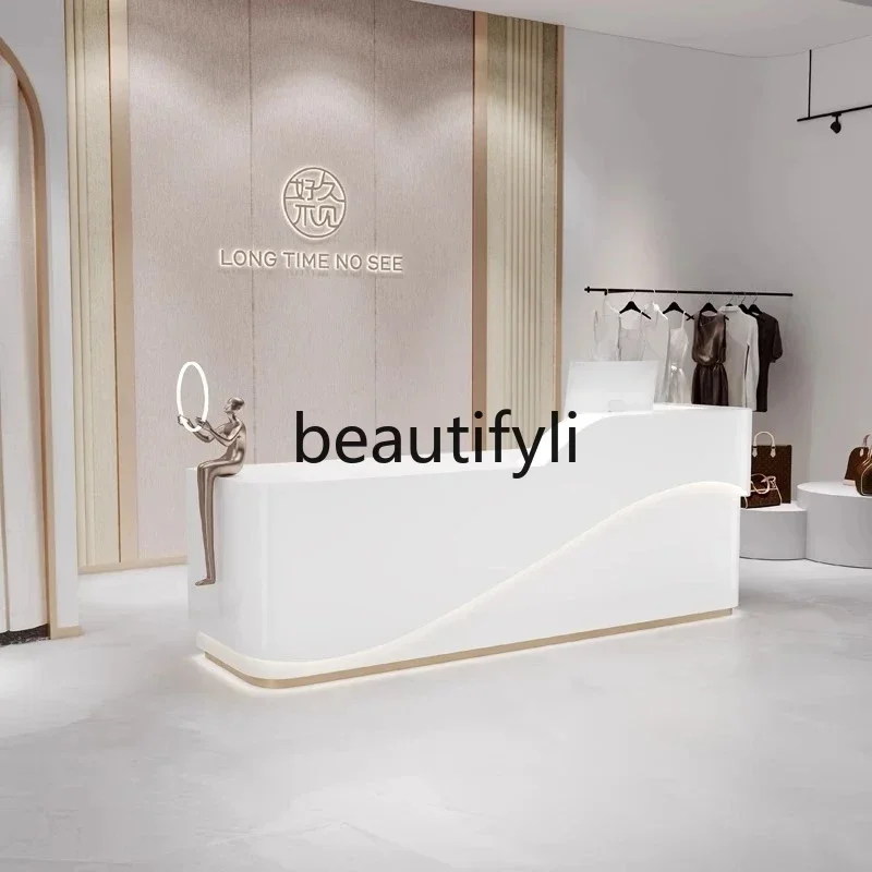 zzqClothing Store Bancone cassiere Semplice e moderno Salone di bellezza Bancone reception aziendale d'arte curvo di lusso leggero