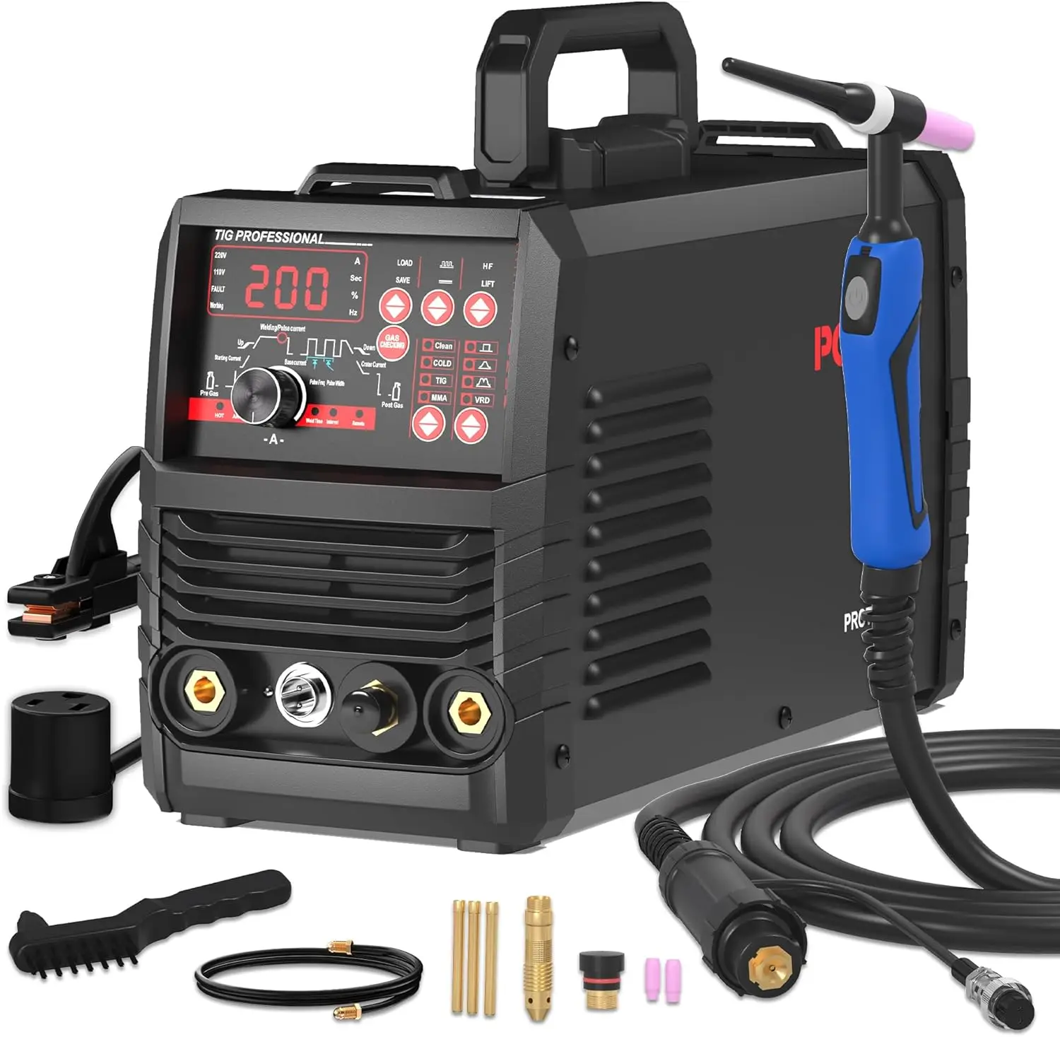 

200 Amp 5-in-1 TIG Welder with Digital Display, Dual Voltage 110V/220V for Steel & Stainless Steel