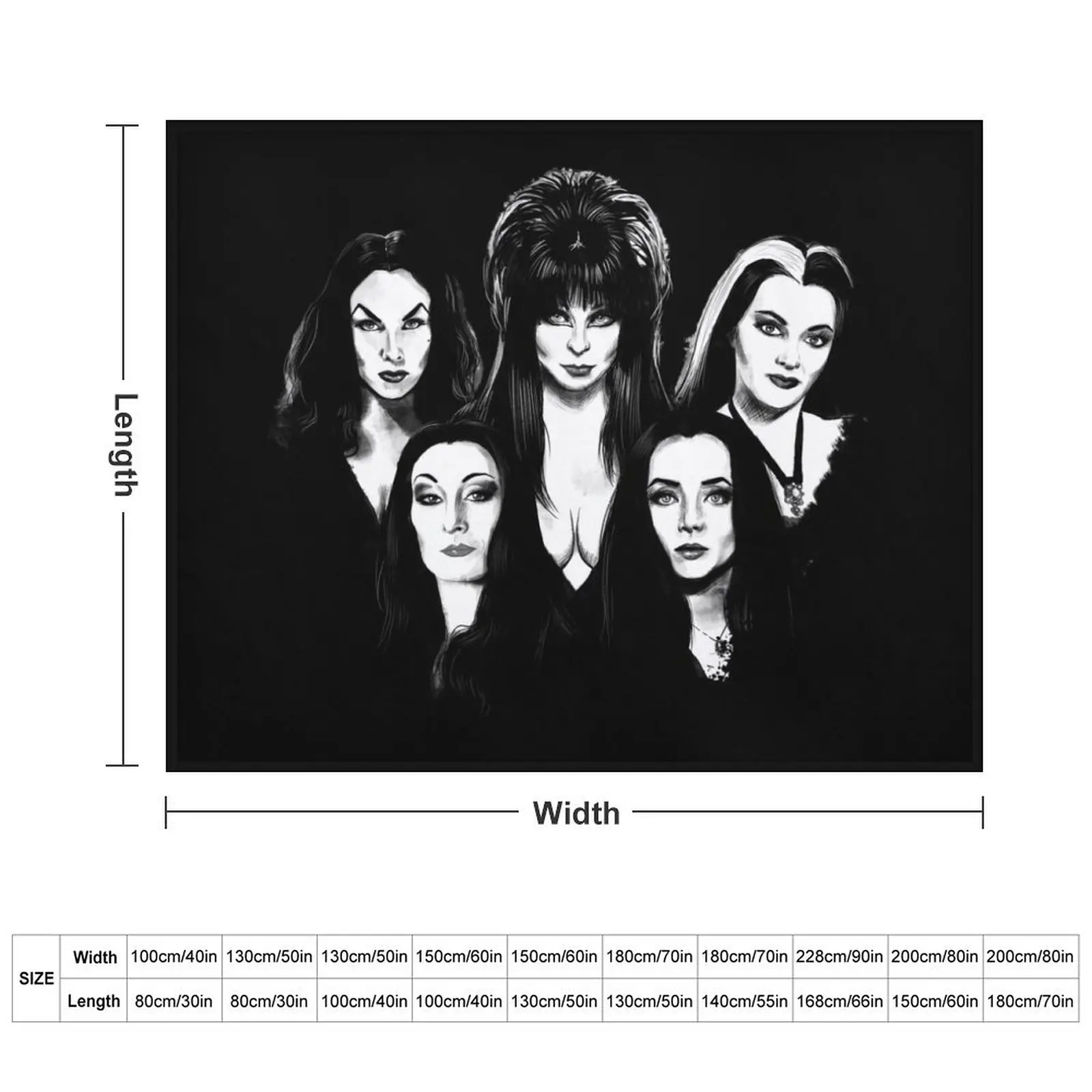 Goth Queens - Elvira, Vampira, Lily, Morticia Throw Blanket Plaid on the sofa for winter Giant Sofa Blankets