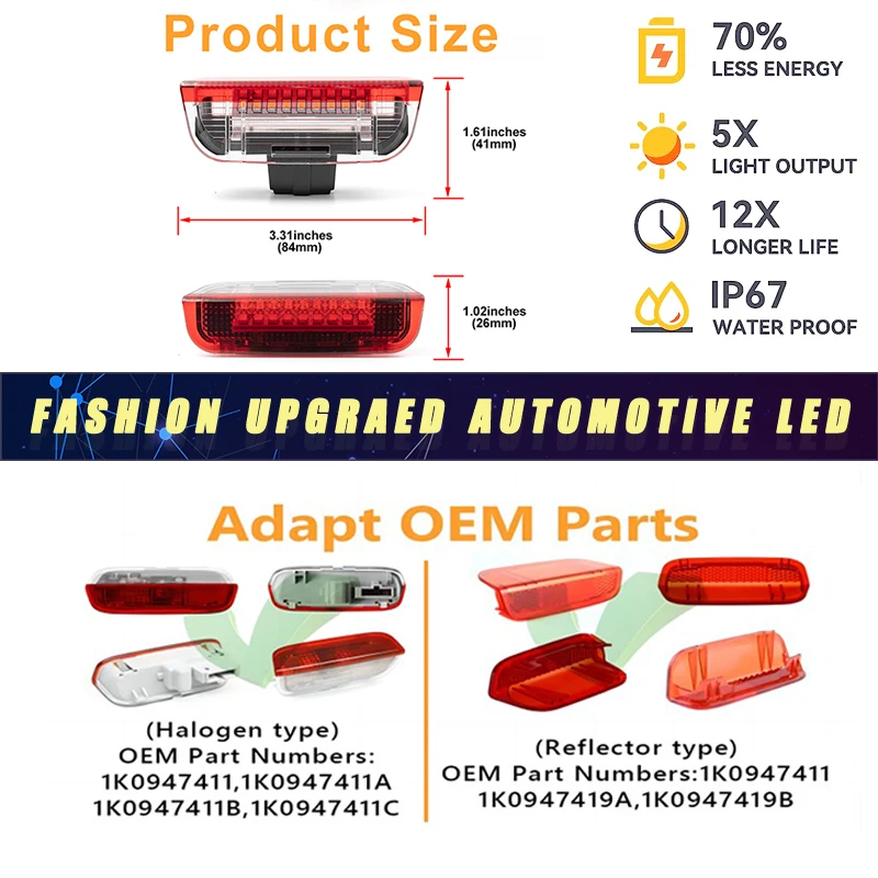 Car AccsesoriesLED Front Rear  Door Warning Light Interior Lamps KIT For VW Passat CC B6 B7 Golf Plus EOS Seat OEM 1K0947411A