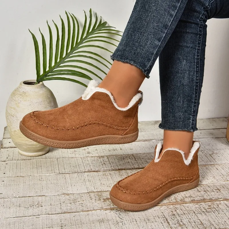 2024Winter Warm and Comfortable Snow Boots Women's Snow Boots Comfortable Casual Short Plush Flat Women's Shoes Zapatos De Mujer