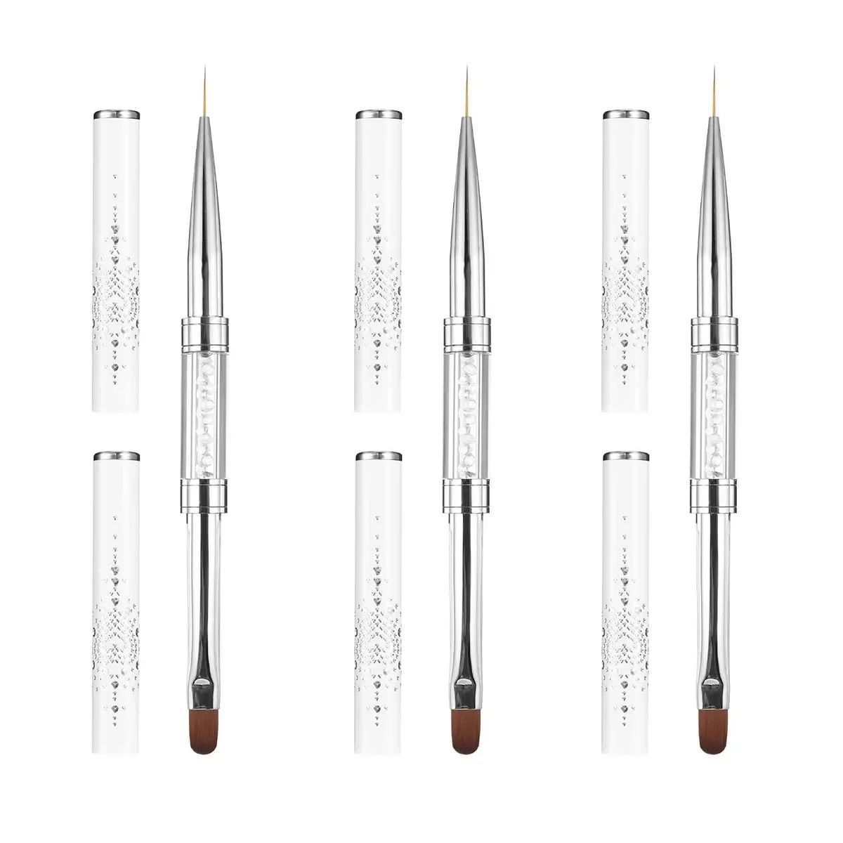 New Double Ended Nail Art Brushes Tip Nail Gel Liner Brush Oval Gel Nail Brushes Rhinestone Handle French for Design Nail Tools