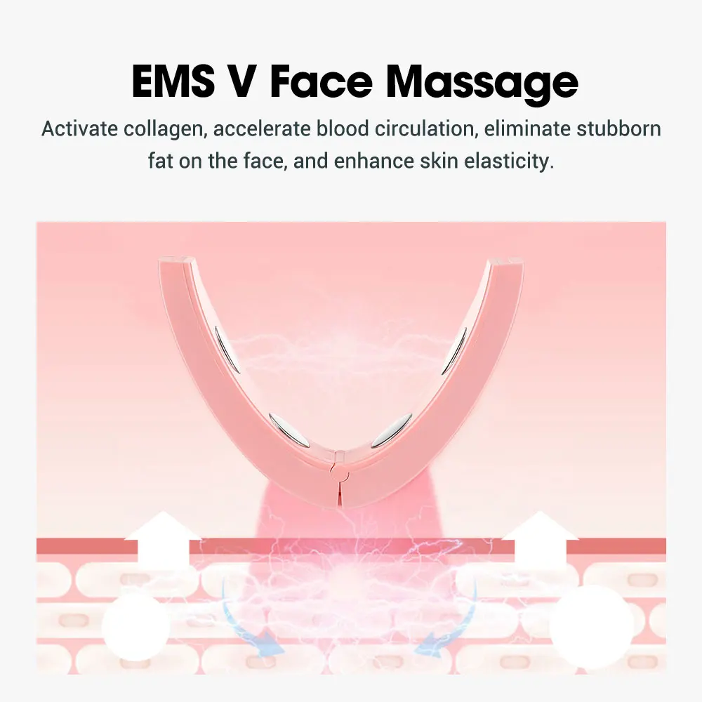 EMS เครื่องนวดหน้าอุปกรณ์ความงามความร้อนการสั่นสะเทือนยกกระชับไฟฟ้า V Face Instrument Double Chin ลดการบีบอัดร้อน