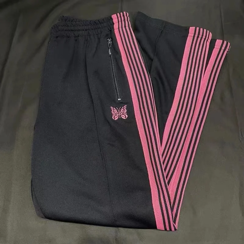 Mannen Vrouwen Geborduurde Vlinder Joggingbroek High Street Roze Kant Webbing Strepen Casual Sportbroek