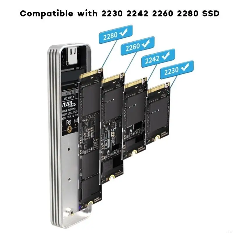 NVME SSD Enclosure Aluminium-alloy USB3.2 Type-C Gen2- Hard Drive Box Tool-free for M2 PCIe NVMe SSD 2280/60/42/30