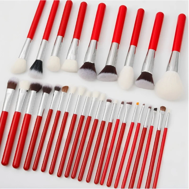 Red Makeup Brushes Set Private Label 30pcs Make Up Brush Professional Natural-Synthetic Foundation Powder Blending Eyeshadow