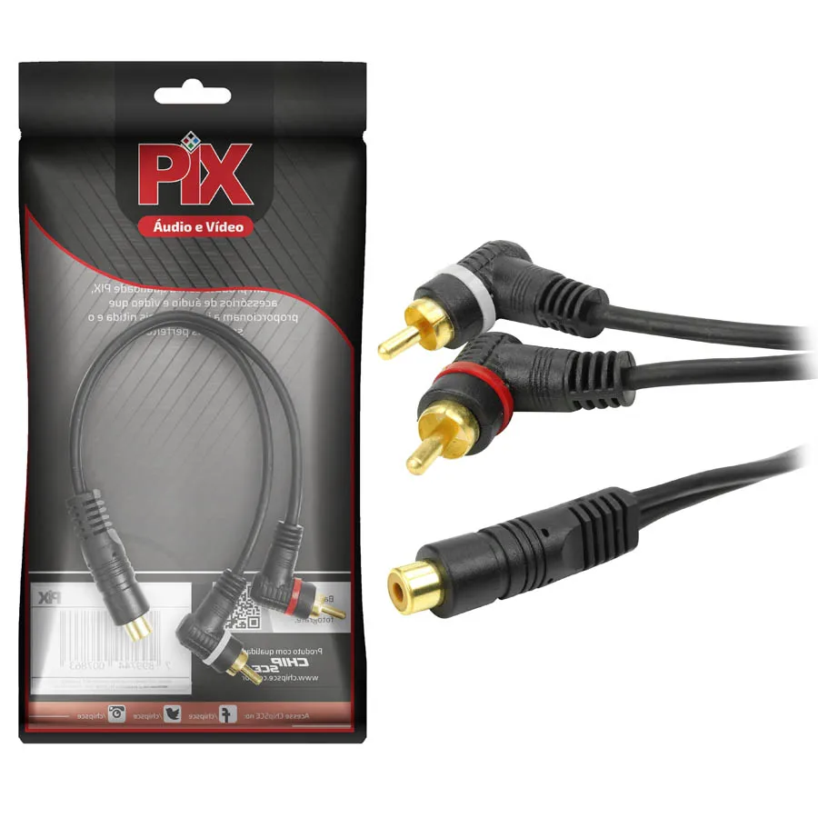 Audio Cable Y 2 Rca Male 1 Female 25 cm 4mm 90 Degrees