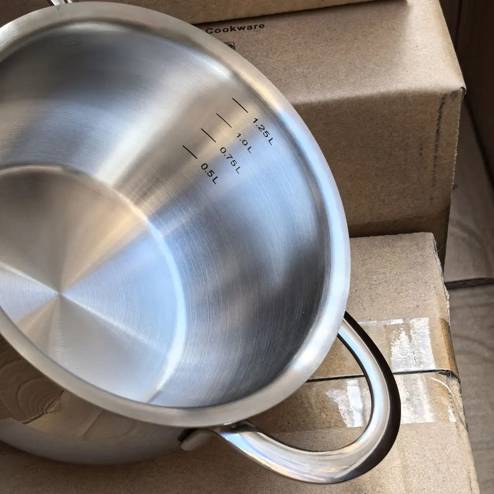 18/10 Thickened Stainless Steel Mini Milk Pot, 1.25L Drum Shaped Small Cooking Pot, 14cm Single Person Noodle & Stew Pot