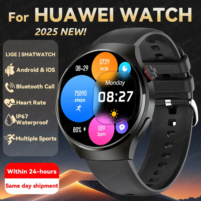 

LIGE New For Huawei Watch4 PRO Smart Watch Men Watch 4 Pro 1.52" HD Screen Bluetooth Call Heart Rate Waterproof Sport Smartwatch