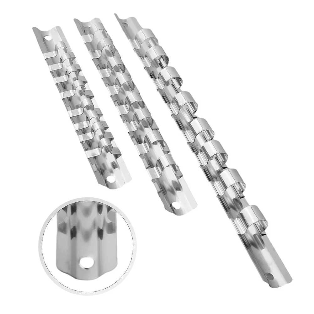 2pcs Socket Storage Rack 1/4in Or 3/8in Or 1/2in 8 Clips Wall-mounted Drive Socket Rails For Home Industrial Garage Workshops