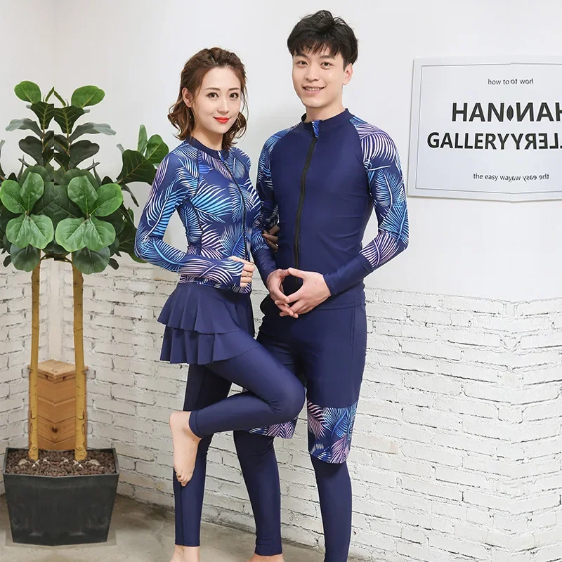 Couple Rash Guard Swimwear Women Long Sleeve Swimsuit Two Piece Pants Men Diving Suit Sunscreen Surfing Bathing Suit Monokini