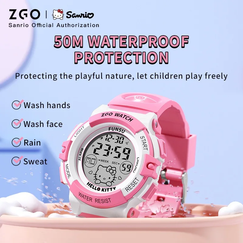 Original ZGO × HelloKitty Electronic Watch Kids\' Sports Watchs 50M Waterproof Weekly Calendar Display Chronograph Gift 3052