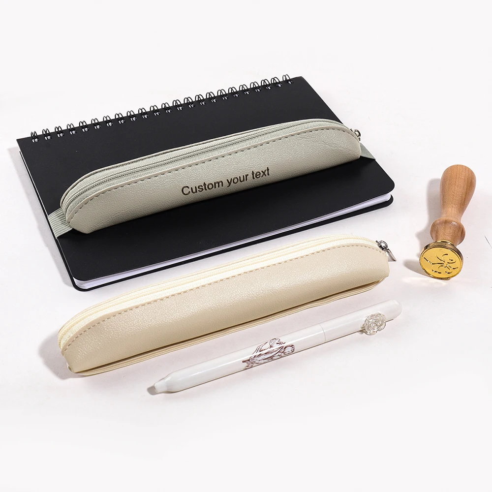 Personalized Custom Text Pencil Case Stationery PU Leather Pen Sleeve For Book School Supplies Laser Customized Name Pencil Pouc view 6