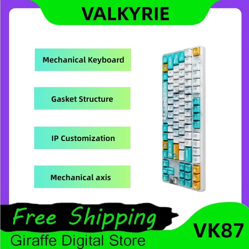 

VALKYRIE VK87 TFT Color Screen Three-mode Wireless Hot-swappable RGB Custom Mechanical Keyboard Spacer Structure Rocky Axis