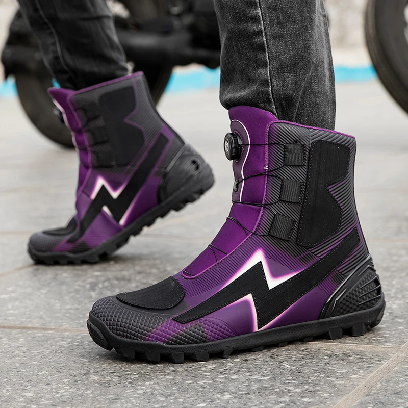 

Мотоциклетные защитные ботинки, повседневные мужские четырехсезонные противоскользящие высокие берцы, износостойкие удобные дышащие туфли для верховой езды