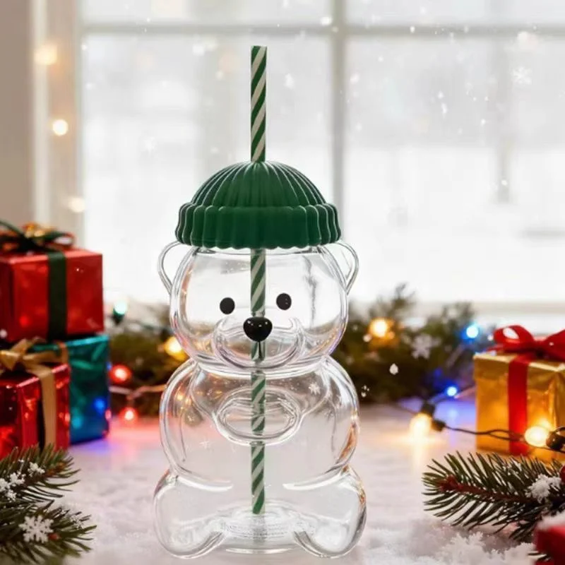 زجاجة عيد الميلاد القدح الدب البلاستيك/الزجاج عيد الميلاد القدح زجاجة ماء هدايا الحفلات كوب عصير الحليب فنجان القهوة زجاجة الشرب