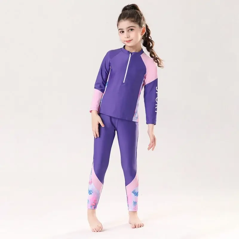 Kids Girls Swimsuits Long Sleeve UV Protection Top And Pants Summer Breathable Soft Two-Piece Beachwear Child Soft Bathing Suit