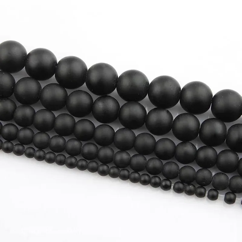 Black Frosted Matte Beads Round Loose Beads Natural Stone Beads for Jewelry Making DIY Bracelet Accessories 6/8/10/MM