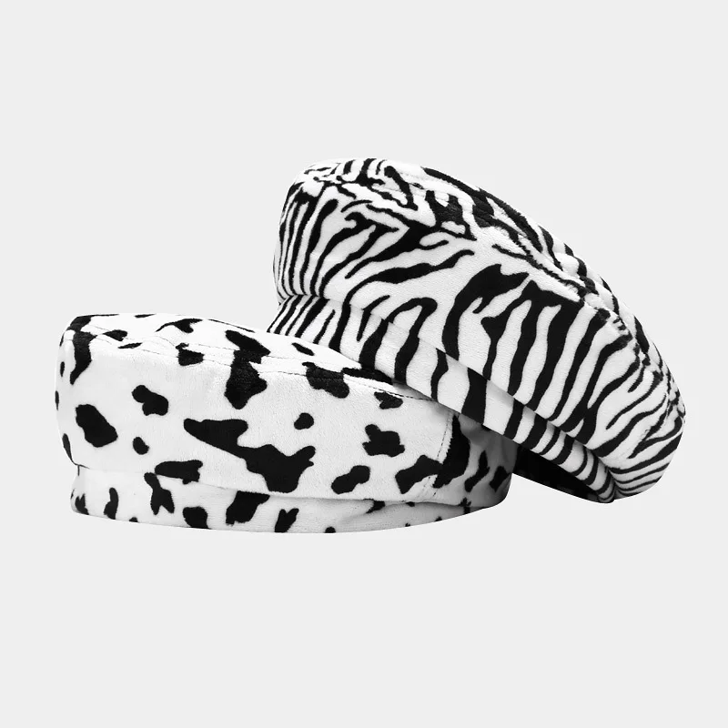 

Fashion Hot Sale Cow pattern beret Women Autumn and Winter England zebra hat Street Hundreds of warm painter's hat Free Shipping