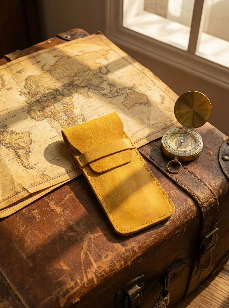 Cowhide Pen Case Holder Handmade Fountain Multi Pens Pouch Vegetable tanned leather Simple Pen Protective Sleeve Cover