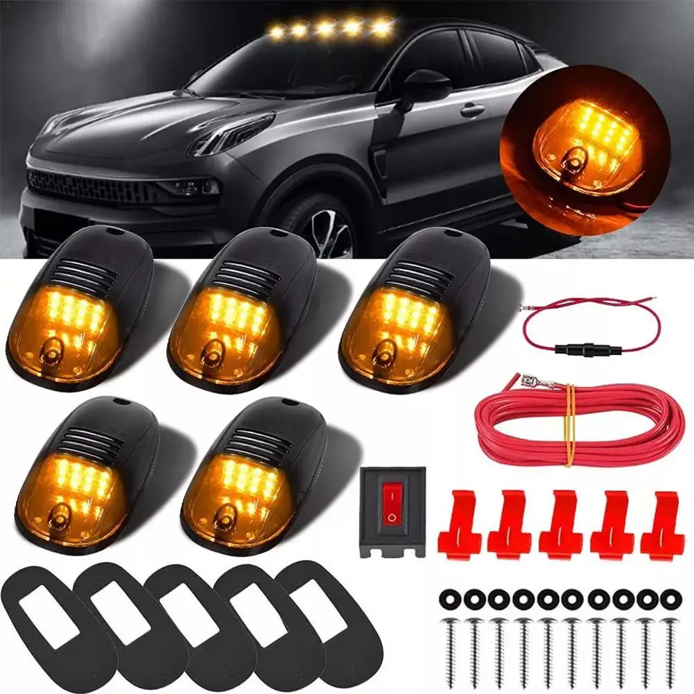 5pcs/set Solar Truck Cab Lights Roof Lights With Vibration Sensor Car Cab Roof Running Marker Lights For Pickup SUV Off Road