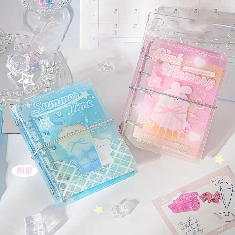 

Portable Binder Ring Notebook Frosty Series Exquisite PVC Notebook Button Design Cute Loose-leaf Schedule Book Journal Writing