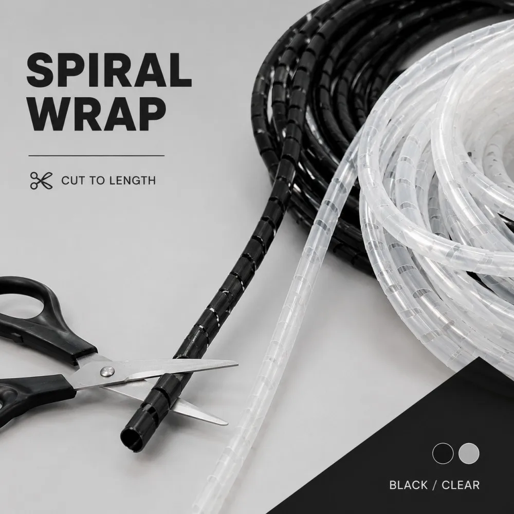 Black/white PE Spiral Wound Protection Conduit High Temperature Insulating Sleeve For Auto Mechanical Wire Cable ID 4-30MM