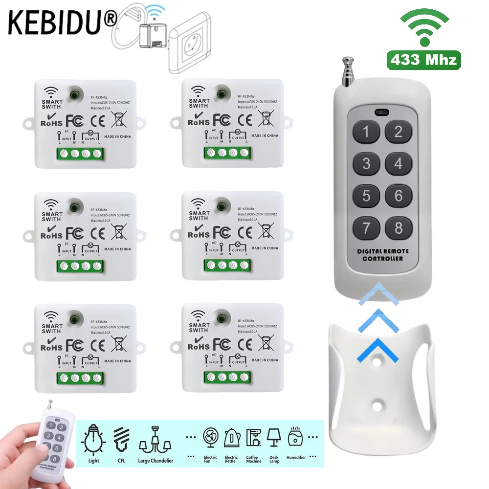 KEBIDU 433 Mhz RF Mini Wireless Remote Control Light Switch 1000M Ac220V 110V  Relay Receiver Switch for Home Led Lamp Fan