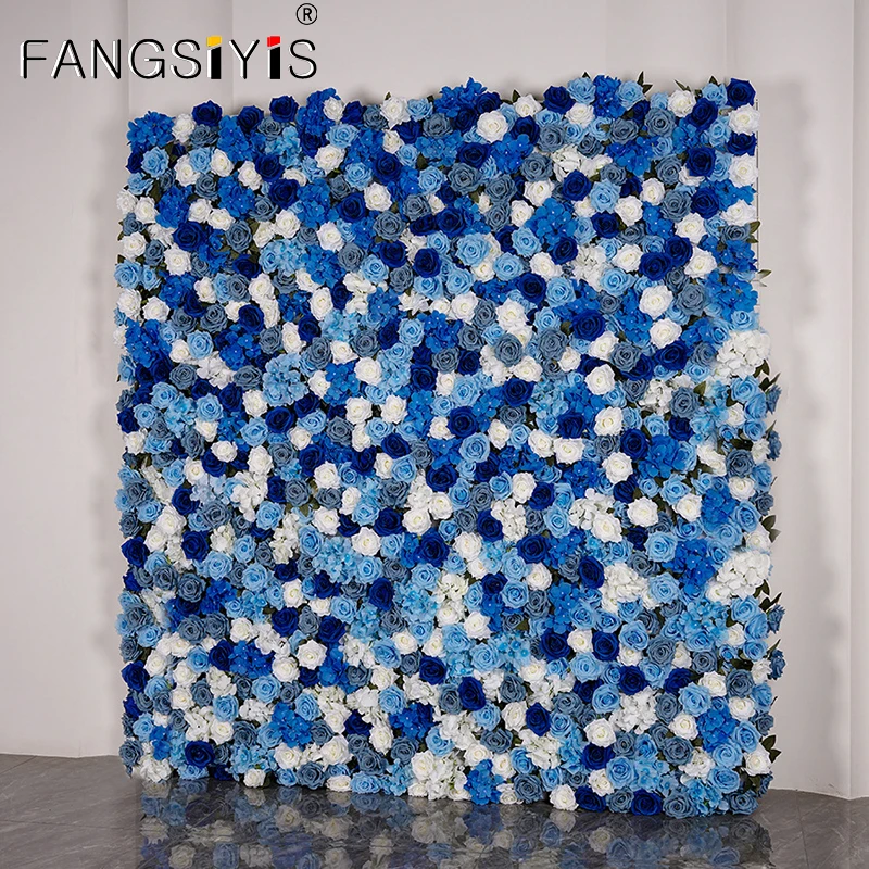 

Blue white Series Rose Orchid 5D Roll Up Cloth Flower Wall Wedding Backdrop Green Milan Turf Cloth Plants Wall Party Props decor