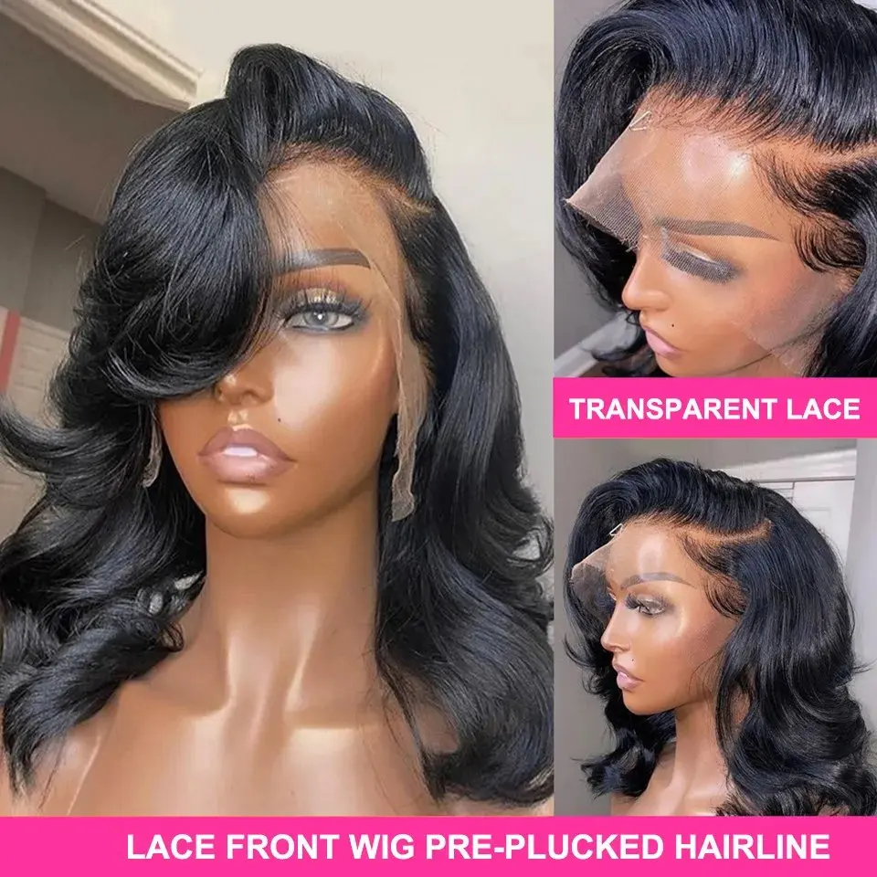 Rosabeauty 13x6 Short Bob Wavy Wigs Human Hair wigsLace Frontal Wig Body Wave 13x4 HD Lace Frontal Glurless Preplucked For Women