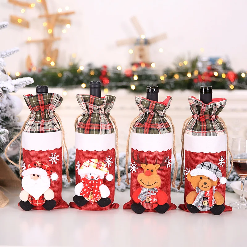 

4pcs/set, Christmas Cloth Knitted Wine Bottle Cover With Santa Claus Snowman,For Holiday Scene Layout Christmas Home Table Decor